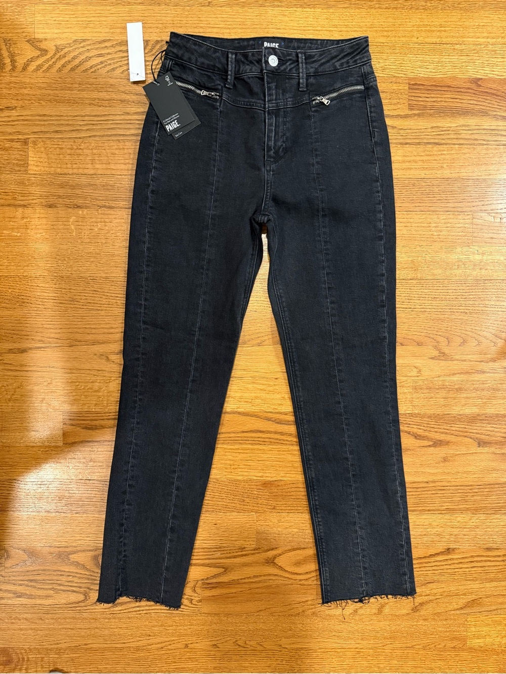 PAIGE Black Skinny High-Rise Jeans with Front Zip Detail